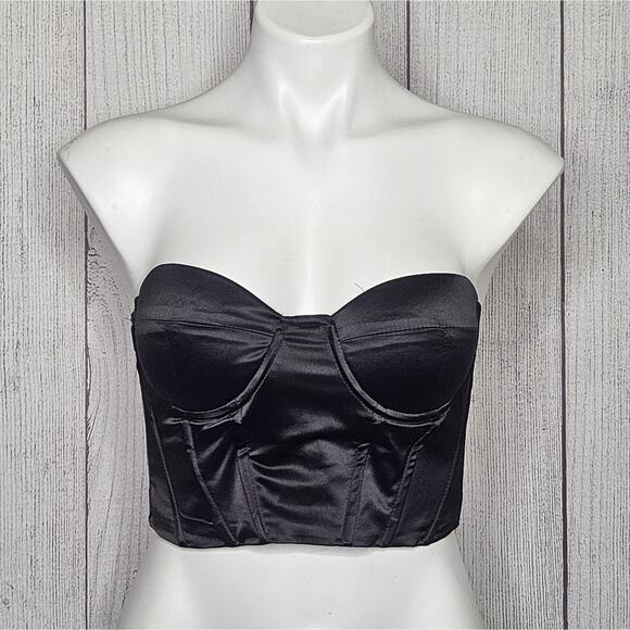 Princess Polly Black Strapless Corset Top With Lace Up Back, sz US 6 - Picture 1 of 4